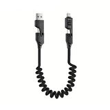 Torima Çok Amaçlı 65W Spiral Kablo | iPhone, Android ve Type-C Uyumlu | 4 Başlık Bir Arada U110