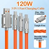6A 120W 3 In 1 USB To Type-C + Micro USB + Lightning Hızlı Şarj Kablosu Silikon Kablo 1 Metre