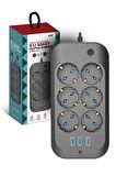 Fulltech Termal Akım Korumalı, Çocuk Korumalı, 6'lı 2 Mt Uzatma Kablosu 6 X Priz, 3 X Usb