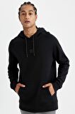 DeFactoFit Standart Fit Cepli Kapüşonlu Sporcu Sweatshirt D0926AX24AUBK81