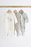 Next Baby % 100 Pamuklu Beyaz Ördek Desenli 3’lü Tulum Set