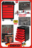İzeltaş Anahtar Takımlı 185Parça İçi Dolu 5 Çekmece Alet Dolabı Takım Arabası Atölye Arabası Tezgah