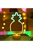 Büyük Boy Pilli Ananas Neon Çift Renkli Led Işıklı Masa Ve Gece Lambası Dekoratif Aydınlatma