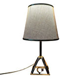 Uretti - Funda 1593 2929 Zümrüt Aurora Gold Keten Işıltılı Abajur Metal Ayaklı Masa Lambası