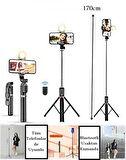 K9 Masaüstü Tripod Yüksekliği Ayarlanabilir Işıklı Kumandalı Selfie-Youtuber-Influencer Tripod 170cm