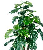 Yapay Çiçek Monstera Yeşil Deve Tabanı 3Katlı 135cm 54Yaprak Gümüş Kemerli Siyah Saksıda Yapay Bitki