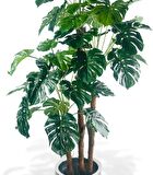 Yapay Çiçek Monstera Yeşil Deve Tabanı 3Katlı 135cm 54Yaprak Gümüş Kemerli Siyah Saksıda Yapay Bitki