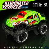 Uzaktan Kumandalı Full Fonksiyon Led Işıklı Gövde 1:20 Ölçek Canavar Kamyon Rc Off-road Araba Yeşil-Kırmızı