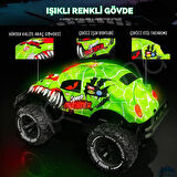 Uzaktan Kumandalı Full Fonksiyon Led Işıklı Gövde 1:20 Ölçek Canavar Kamyon Rc Off-road Araba Yeşil-Kırmızı