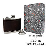 Perlotus 5 Oz 150 cc Koyu Kahverengi  El Yapımı Crazy Deri Kılıflı Çelik Viski Cep Matarası