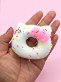 Fiyonklu Donut Taba Squishy Kedi Pati Sıkma 7 cm Pullu Pati Sukuşi - Pembe