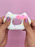 Fiyonklu Donut Taba Squishy Kedi Pati Sıkma 7 cm Pullu Pati Sukuşi - Pembe