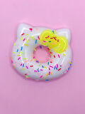 Fiyonklu Donut Taba Squishy Kedi Pati Sıkma 7 cm Pullu Pati Sukuşi - Sarı