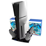 Ozmik PS5Slim için çok fonksiyonlu soğutma fanı taban+disk depolama raf kolu ile çift kanca
