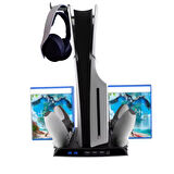 Ozmik PS5Slim için çok fonksiyonlu soğutma fanı taban+disk depolama raf kolu ile çift kanca