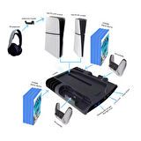 Ozmik PS5Slim için çok fonksiyonlu soğutma fanı taban+disk depolama raf kolu ile çift kanca