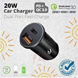 20W PD Çift Bağlantı Hızlı Mini Araç Şarj Cihazı ve iPhone ve Android Cihazlar için