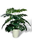 Yapay Çiçek Krem Saksıda Monstera Deve Tabanı Yeşil Doğal Dokulu 18Dal 50cm Salon Çiçeği Yapay Bitki