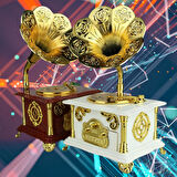 Gramofon Müzik Kutusu Beyaz 13x26cm