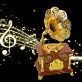 Gramofon Müzik Kutusu Kahverengi 13x26cm