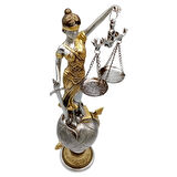 Themis Adalet Terazisi Heykeli ve Dünya Biblo Gümüş 37cm