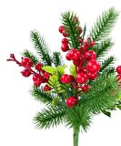 Yapay Çiçek Çam Dallı Kokina 9 Dal lı Demet 25*30cm Yılbaşı Çiçeği Red Berry