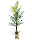 Yapay Ağaç Areka Ağacı Salon Bitkisi Krem Gold Metal Vazoda 130 cm 12 Yaprak