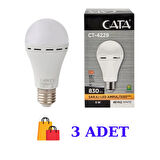 Cata -4229 Şarjlı LED Ampul 9 W Orijinal Beyaz Işık 3 Adet