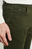 Erkek Haki Slim Fit Dar Kesim Armürlü Esnek Casual Pantolon