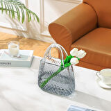 Çanta Vazo Cam Çiçek Vazosu Dekoratif Antrasit Vazo Büyük Boy Oval Model 1,5kg Glass Bag Vase