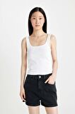 DeFacto Mom Fit Yüksek Bel Dar Paça Jean Şort C0685AX24SMNM40