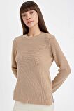 DeFacto Regular Fit Bisiklet Yaka Simli Kumaş Triko Kazak D0405AX24WNBG647