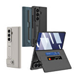 Galaxy Z Fold 7 Suni Deri Tasarımlı Kalem Bölmeli Kıpta Kartlıklı Standlı Kapak