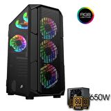 XASER XR-07 4 Fanlı RGB 650W 80+ Plus Bronze Power Gaming Kasa