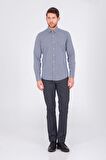 Desenli Lacivert Slim Fit Gömlek | S