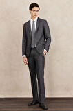 Erkek Siyah-beyaz Slim Fit Dar Kesim Mono Yaka Desenli Takım Elbise