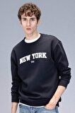 Relax Fit Bisiklet Yaka Baskılı Kalın Kumaş Sweatshirt