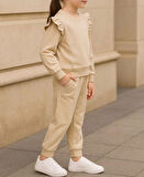 Kız Çocuk Taşlı Fırfır Detaylı Eşofman Takımı - İki Renk Seçenekli