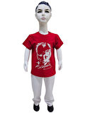 Atatürk Baskılı Kırmızı Tişört Beyaz Pantolon Takım
