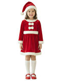Kadife Kumaş Fiyonklu Noel Anne Kostümü