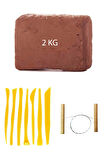 Kahve Çamur Kırmızı Kil Seramik Hamuru 2 kg Plastik Ebeşuar Seti 7 Parça Çamur Kesme Teli