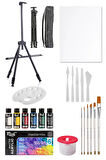 Rich Mastermix Akrilik Boya Seti 6 Ana Renk 3 Ayaklı Metal Şövale 35x50 Tuval Plastik Spatula Seti 6