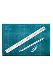 Acuto Çift Taraflı Kesim Altlığı A3 Kesim Matı Kretuar Bıçağı 5 Yedek Çelik Cetvel 30cm A3 Kesim Set