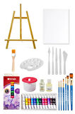 Mini Şövale Seti Tüp Yağlı Boya Seti 12'li Plastik Spatula Seti 25x35 Tuval Seti