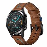 Huawei Watch GT 3 46mm Uyumlu KRD-19 Deri Kordon (Kahverengi)