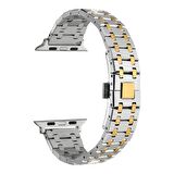 Apple Watch 40mm Uyumlu Zore KRD-83 Metal Kordon (Gümüş-Gold)