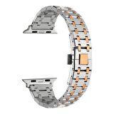 Apple Watch 42mm Uyumlu Zore KRD-83 Metal Kordon (Gümüş-Rosegold)