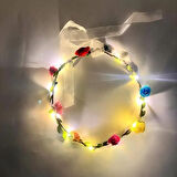 Taç çember renkli çiçekli ışıklı şifon kurdeleli