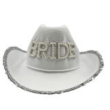 Şapka Kovboy Beyaz Bride Taşlı Lüks Kadife