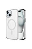 Apple iPhone 15 Uyumlu Kılıf Wireless Şarj Özellikli Sert PC Mat Riksos Magsafe Kapak Gümüş
